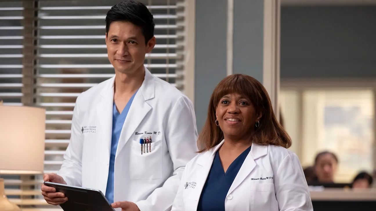 Harry Shum Jr. and Chandra Wilson in season 22 of Grey’s Anatomy