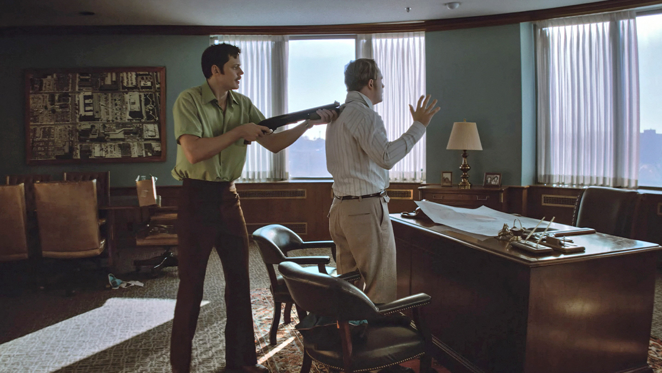 Bill Skarsgard and Dacre Montgomery in 'Dead Man's Wire.'