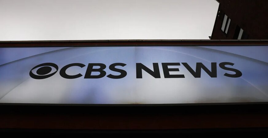 CBS News signage is seen in Manhattan on December 23, 2025 in New York City.