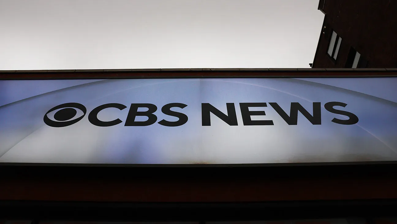 CBS News signage is seen in Manhattan on December 23, 2025 in New York City.