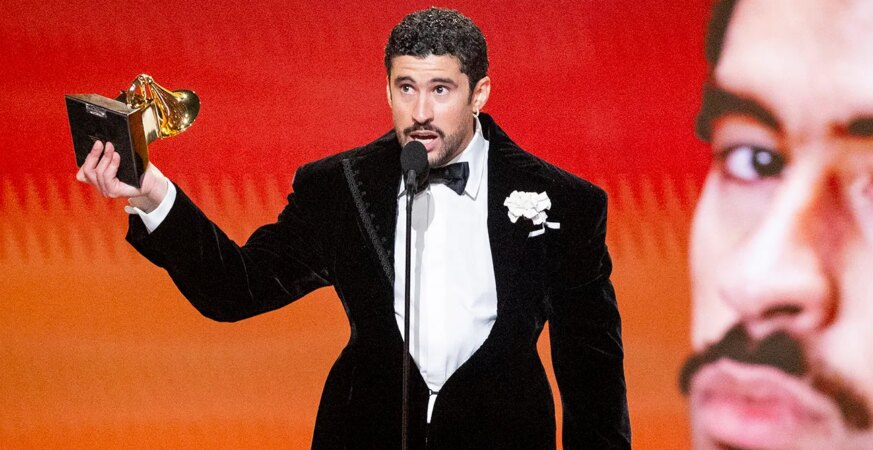 Bad Bunny accepts the Album of the Year award for DeBÍ TiRAR MáS FOToS onstage during the 68th GRAMMY Awards at Crypto.com Arena on February 01, 2026 in Los Angeles, California.