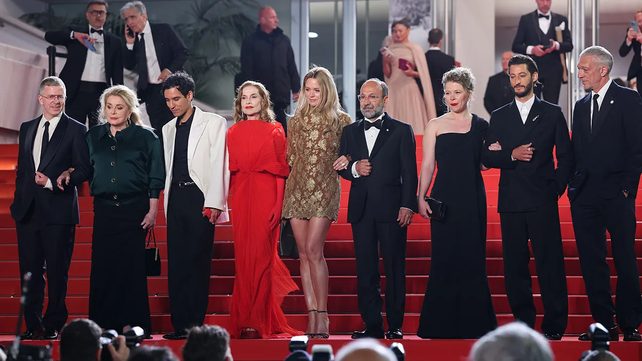 (L-R) Alexandre Mallet-Guy, Catherine Deneuve, Adam Bessa, Isabelle Huppert, Virginie Efira, Asghar Farhadi, India Hair, Pierre Niney and Vincent Cassel attend the Histoires Parallèles (Parallel Tales) screening during the 79th annual Cannes Film Festival at Palais des Festivals on May 14, 2026 in Cannes, France.