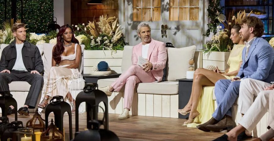 Kyle Cooke, Ciara Miller, Andy Cohen, Amanda Batula and West Wilson at the 'Summer House' season 10 reunion.