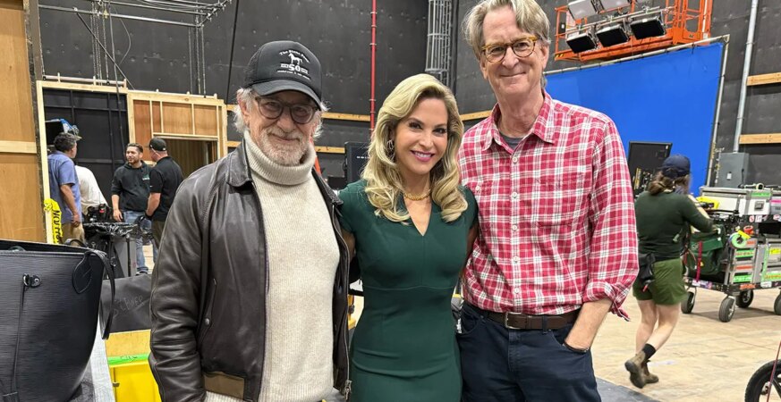 NewsNation National Correspondent Jessica Kartalija with Steven Spielberg on the set of Disclosure Day