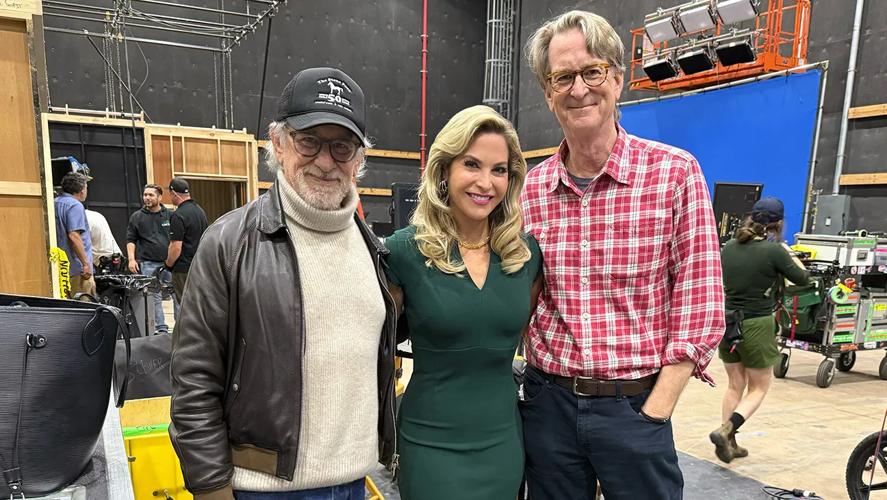 NewsNation National Correspondent Jessica Kartalija with Steven Spielberg on the set of Disclosure Day