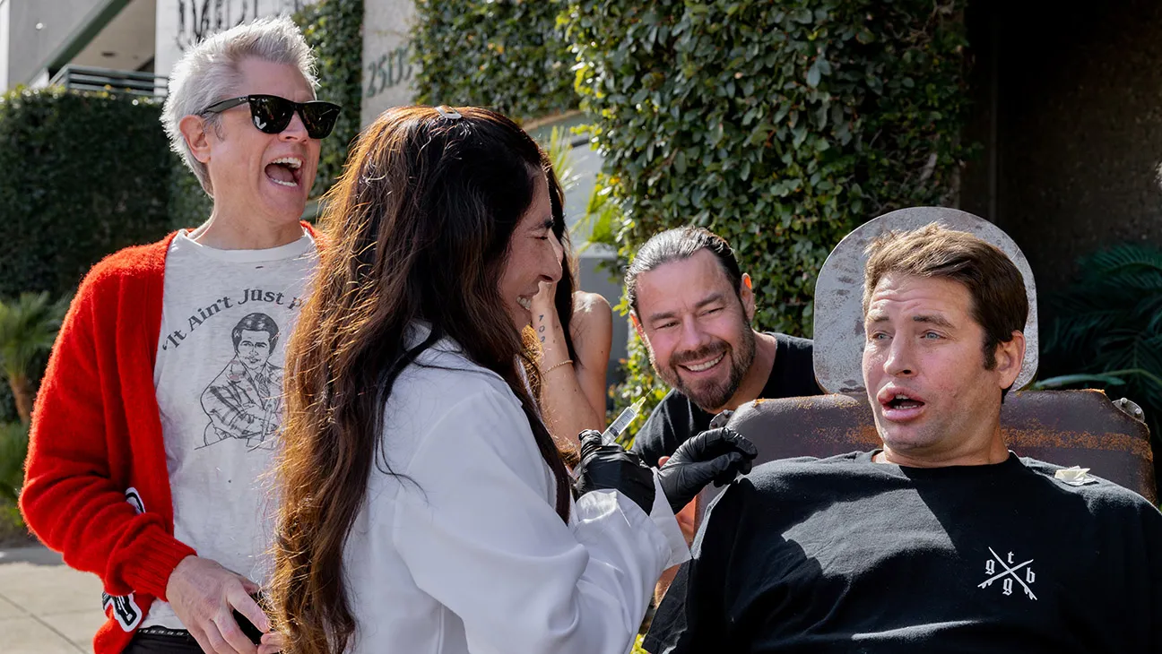 Johnny Knoxville, Chris Pontius, Dr. Julie Mizener, and Sean Poopies McInerney in jackass: best and last from Paramount Pictures.