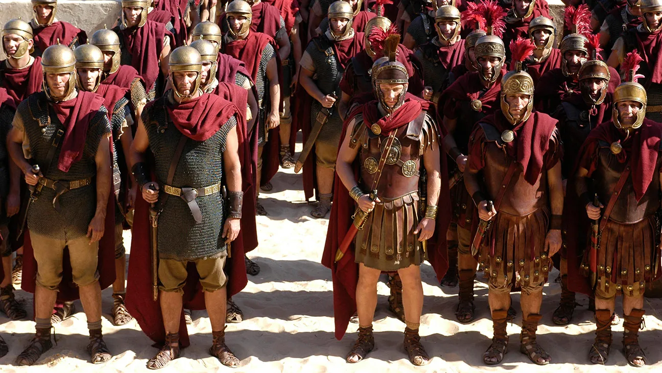 Ray Stevenson (second from left) and Kevin McKidd (third from right) as soldiers in the first season of Rome, which THR called simply amazing for its production standards. It won four Emmys in 2006.