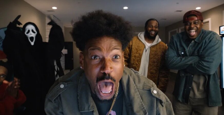 SCARY MOVIE, (aka SCARY MOVIE 6), from left: Kai Cenat, Scary Movie Ghost Face, Marlon Wayans, Craig Wayans, Maurice Mo Hill, 2026. © Paramount Pictures / Courtesy Everett Collection