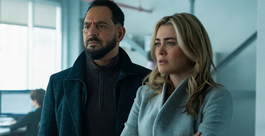 The Hunting Party, Pictured: (l-r) Patrick Sabongui as Jacob Hassani, Melissa Roxburgh as Rebecca Bex Henderson