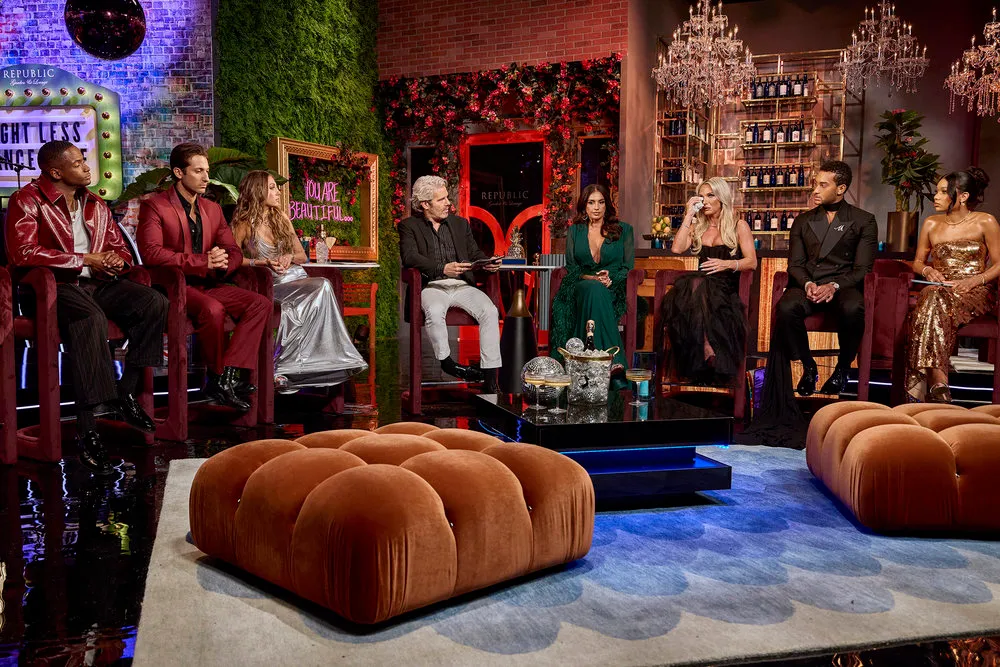 Bradley Carter, Joe Bradley, Maddie Reese, Andy Cohen, Leva Bonaparte, Emmy Sharrett, Michols Peña, Lake Rucker at the 'Southern Hospitality' season four reunion.