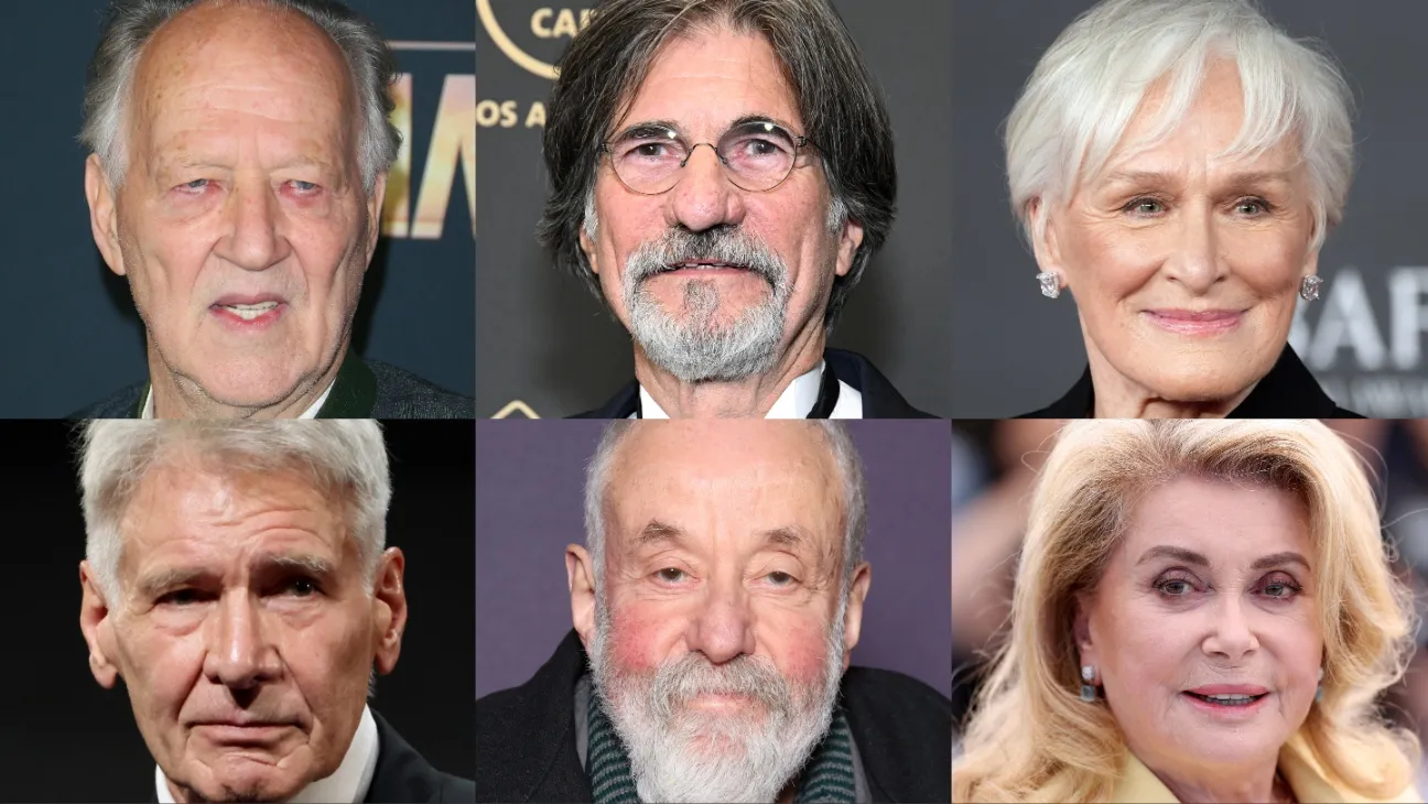 Clockwise from top left: Werner Herzog, Jack Fisk, Glenn Close, Catherine Deneuve, Mike Leigh and Harrison Ford.
