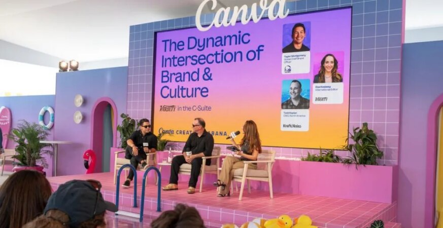 Taylor Montgomery, Todd Kaplan and Elsa Keslassy at Variety in the C-Suite in Collaboration with Canva during Cannes Lions International Festival of Creativity 2026 held at Vega la Plage on June 23, 2026 in Cannes, France.