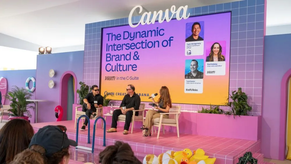 Taylor Montgomery, Todd Kaplan and Elsa Keslassy at Variety in the C-Suite in Collaboration with Canva during Cannes Lions International Festival of Creativity 2026 held at Vega la Plage on June 23, 2026 in Cannes, France.