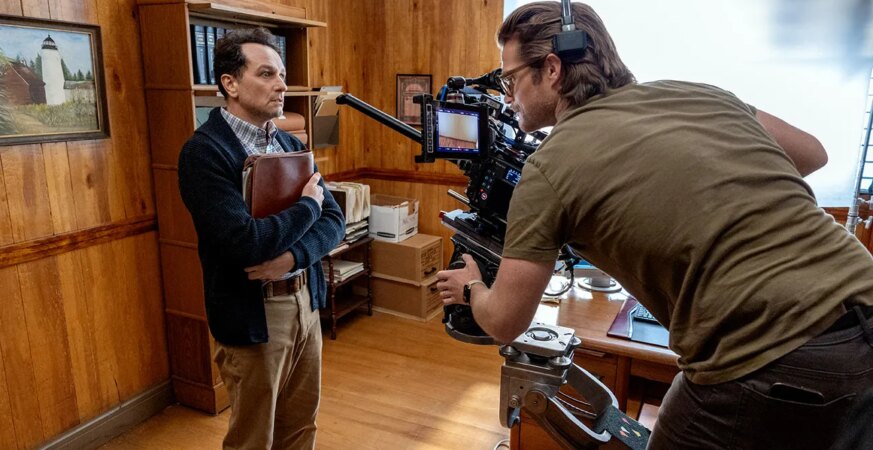 Matthew Rhys films a trippy scene in episode five of Widow’s Bay.